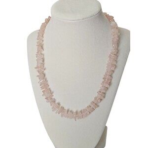 Rose Quartz Chip Bead Necklace 20" Pink With Gold-Tone Clasp